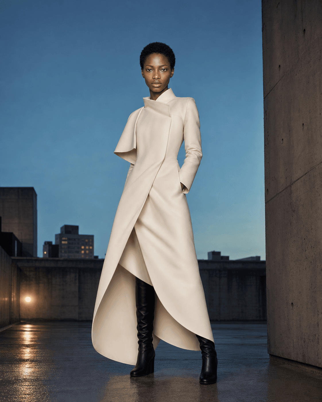 Amara Nox in einer architektonischen Couture-Inszenierung